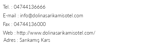 Dolina Sarkam Otel telefon numaralar, faks, e-mail, posta adresi ve iletiim bilgileri
